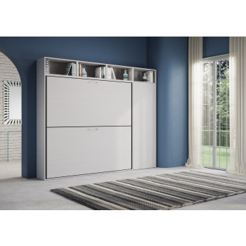 Lit double escamotable Kando modèle frêne blanc avec mobilier - Lit double escamotable Kando comp.I avec matelas frêne blanc