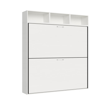 Lit double Kando en frêne blanc avec meubles - Lit double escamotable Kando comp.L avec matelas en frêne blanc