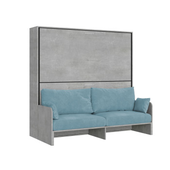 Mod.Kando Double avec canapé - Lit double escamotable Kando avec canapé en frêne blanc, bleu clair