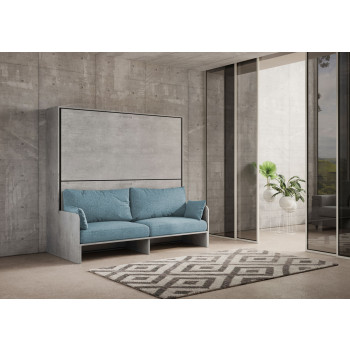 Mod.Kando Double avec canapé - Lit double escamotable Kando avec canapé en frêne blanc, bleu clair