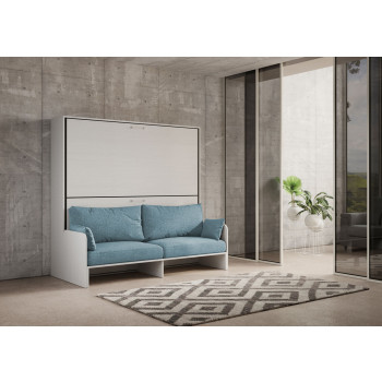 Mod.Kando Double avec canapé - Lit double escamotable Kando avec canapé en frêne blanc, bleu clair
