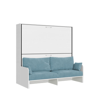 Mod.Kando Double avec canapé - Lit double escamotable Kando avec canapé en frêne blanc, bleu clair