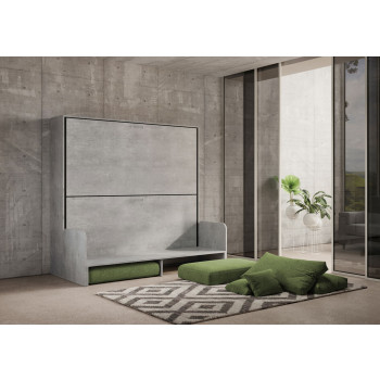 Mod.Kando Double avec canapé - Lit double escamotable Kando avec canapé avec matelas en frêne blanc et vert