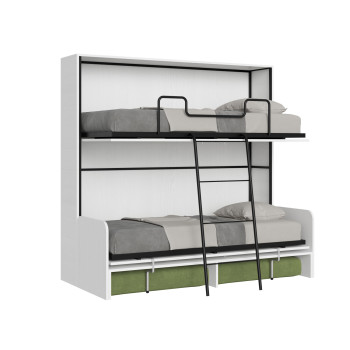 Mod.Kando Double avec canapé - Lit double escamotable Kando avec canapé avec matelas en frêne blanc et vert