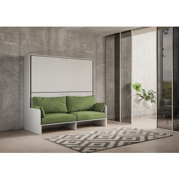 Mod.Kando Double avec canapé - Lit double escamotable Kando avec canapé avec matelas en frêne blanc et vert