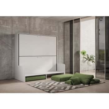 Mod.Kando Double avec canapé - Lit double escamotable Kando avec canapé avec matelas en frêne blanc et vert