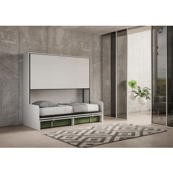 Mod.Kando Double avec canapé - Lit double escamotable Kando avec canapé avec matelas en frêne blanc et vert