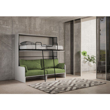 Mod.Kando Double avec canapé - Lit double escamotable Kando avec canapé avec matelas en frêne blanc et vert