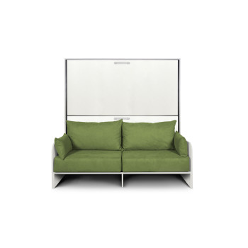 Mod.Kando Double avec canapé - Lit double escamotable Kando avec canapé avec matelas en frêne blanc et vert