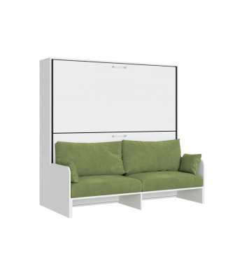 Mod.Kando Double avec canapé - Lit double escamotable Kando avec canapé avec matelas en frêne blanc et vert