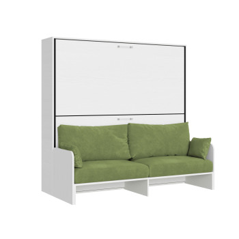 Mod.Kando Double avec canapé - Lit double escamotable Kando avec canapé avec matelas en frêne blanc et vert