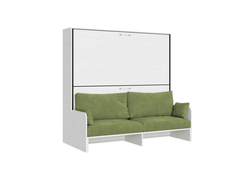 Mod.Kando Double avec canapé - Lit double escamotable Kando avec canapé avec matelas en frêne blanc et vert