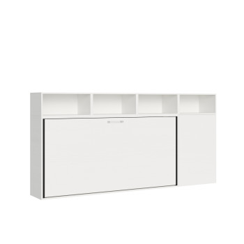 Lit simple escamotable Kando en frêne blanc avec rangement - Lit simple escamotable Kando, comp.A, frêne blanc