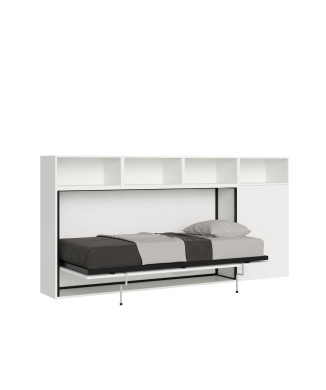 Lit simple escamotable Kando modèle frêne blanc avec mobilier - Lit simple escamotable Kando comp.A avec matelas frêne blanc