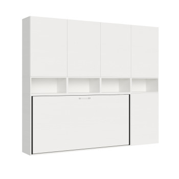 Lit simple escamotable Kando en frêne blanc avec rangement - Lit simple escamotable Kando, comp.C, frêne blanc