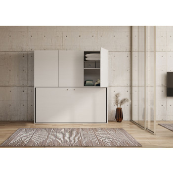 Lit simple Kando en frêne blanc avec meubles - Lit simple escamotable Kando, D en frêne blanc