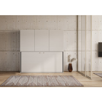 Modèle simple Kando en frêne blanc avec mobilier - Lit simple escamotable Kando comp.D avec matelas en frêne blanc