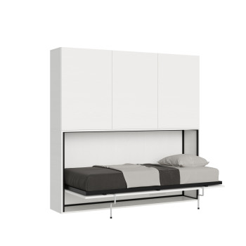 Modèle simple Kando en frêne blanc avec mobilier - Lit simple escamotable Kando comp.D avec matelas en frêne blanc