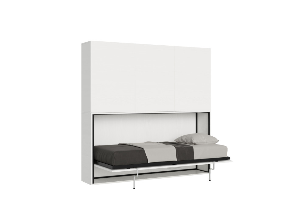 Modèle simple Kando en frêne blanc avec mobilier - Lit simple escamotable Kando comp.D avec matelas en frêne blanc