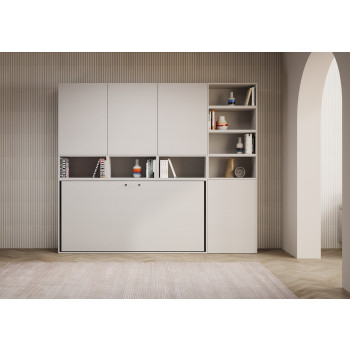 Lit simple escamotable Kando en frêne blanc avec rangement - Lit simple escamotable Kando, comp.E, frêne blanc