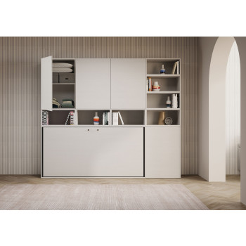 Lit simple escamotable Kando en frêne blanc avec rangement - Lit simple escamotable Kando, comp.E, frêne blanc