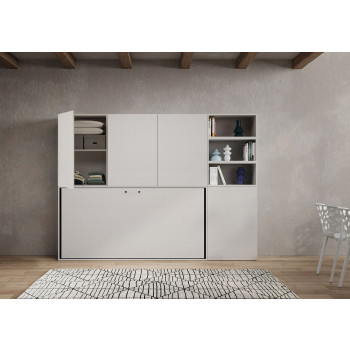 Lit simple Kando en frêne blanc avec rangement - Lit simple escamotable Kando, comp.F, frêne blanc