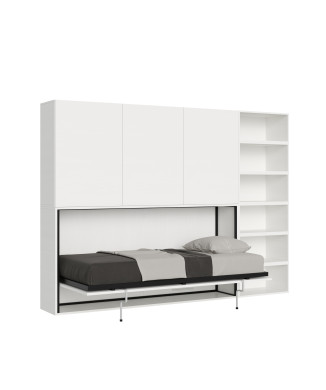 Modèle simple Kando en frêne blanc avec mobilier - Lit simple escamotable Kando comp.G avec matelas en frêne blanc