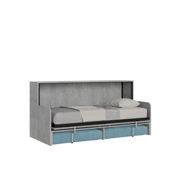 Mod.Kando Single avec canapé - Lit simple escamotable Kando avec canapé avec matelas en frêne blanc, bleu clair