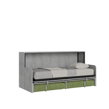 Lit simple escamotable Kando avec canapé - Lit simple escamotable Kando avec canapé, matelas en frêne blanc et vert
