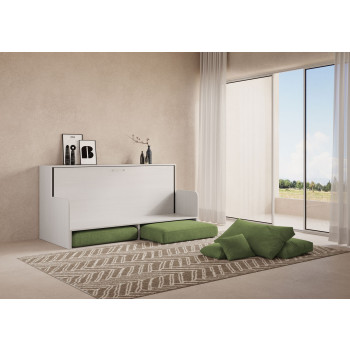 Lit simple escamotable Kando avec canapé - Lit simple escamotable Kando avec canapé, matelas en frêne blanc et vert