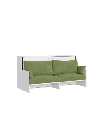Lit simple escamotable Kando avec canapé - Lit simple escamotable Kando avec canapé, matelas en frêne blanc et vert