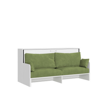 Lit simple escamotable Kando avec canapé - Lit simple escamotable Kando avec canapé, matelas en frêne blanc et vert