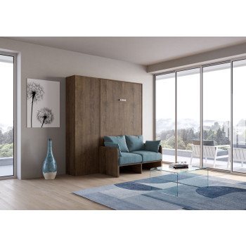 Mod.Kentaro lit carré 1 et demi avec canapé 120 - Kentaro lit escamotable 1 et demi 120 avec canapé et colonne en frêne blanc, bleu clair