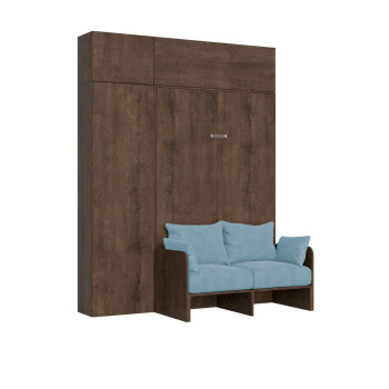 Lit carré 1,50 m² Kentaro avec canapé 120 - Lit escamotable 1,50 m² Kentaro avec canapé et meubles en frêne blanc, bleu clair