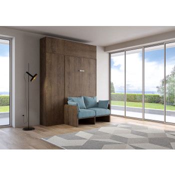 Lit carré 1,50 m² Kentaro avec canapé 120 - Lit escamotable 1,50 m² Kentaro avec canapé et meubles en frêne blanc, bleu clair