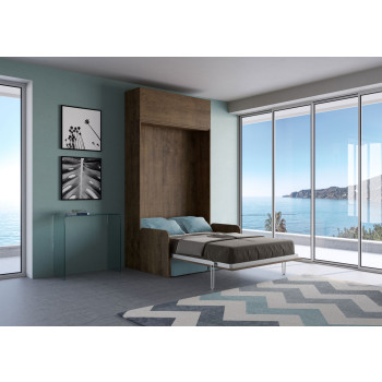 Lit carré 1,50 m² Kentaro avec canapé 120 - Lit escamotable 1,50 m² Kentaro avec canapé et élément haut en frêne blanc, bleu clair