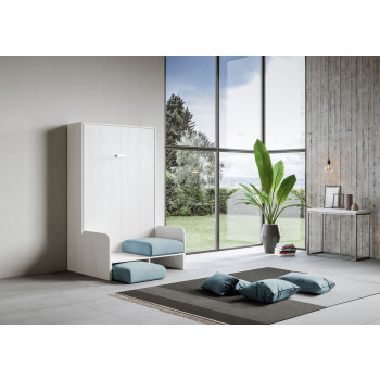 Mod. Kentaro French 140 avec canapé - Lit double escamotable Kentaro 140 avec canapé en frêne blanc, bleu clair