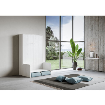 Mod. Kentaro French 140 avec canapé - Lit double escamotable Kentaro 140 avec canapé en frêne blanc, bleu clair