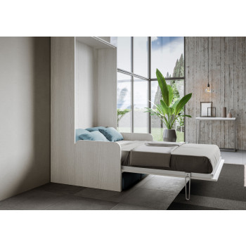 Mod. Kentaro French 140 avec canapé - Lit double escamotable Kentaro 140 avec canapé en frêne blanc, bleu clair