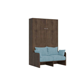 Mod. Kentaro French 140 avec canapé - Lit double escamotable Kentaro 140 avec canapé en frêne blanc, bleu clair