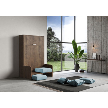 Mod. Kentaro French 140 avec canapé - Lit double escamotable Kentaro 140 avec canapé en frêne blanc, bleu clair