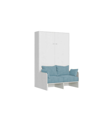 Mod. Kentaro French 140 avec canapé - Lit double escamotable Kentaro 140 avec canapé en frêne blanc, bleu clair
