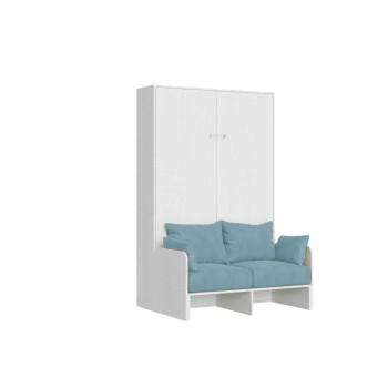 Mod. Kentaro French 140 avec canapé - Lit double escamotable Kentaro 140 avec canapé en frêne blanc, bleu clair