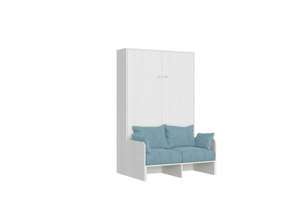 Mod. Kentaro French 140 avec canapé - Lit double escamotable Kentaro 140 avec canapé en frêne blanc, bleu clair