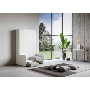 Kentaro French 140 avec canapé - Lit double escamotable Kentaro 140 avec canapé en frêne blanc, gris