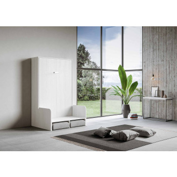 Kentaro French 140 avec canapé - Lit double escamotable Kentaro 140 avec canapé en frêne blanc, gris