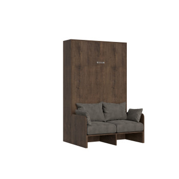 Lit double escamotable Kentaro 140 avec canapé en frêne blanc et gris