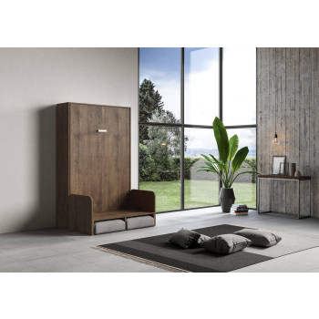 Kentaro French 140 avec canapé - Lit double escamotable Kentaro 140 avec canapé en frêne blanc, gris