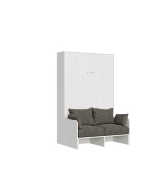Kentaro French 140 avec canapé - Lit double escamotable Kentaro 140 avec canapé en frêne blanc, gris