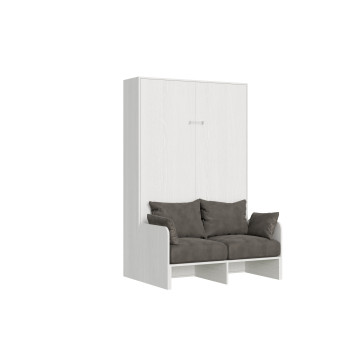 Kentaro French 140 avec canapé - Lit double escamotable Kentaro 140 avec canapé en frêne blanc, gris